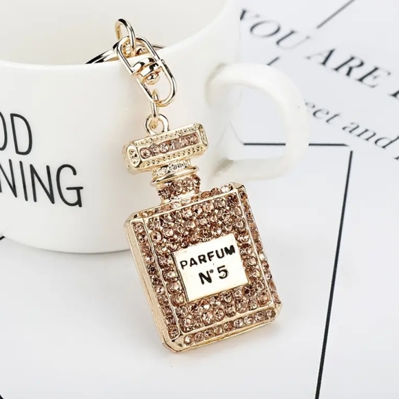 Parfum Keychains No. 5 Gold Cubic Zirconia Cute Purse Charm Accessories - Picture 5 of 7